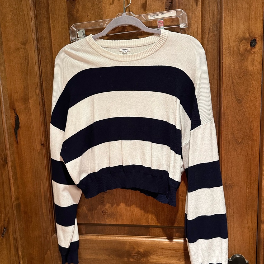 Garage Striped Navy and White Cropped Sweater Size Small